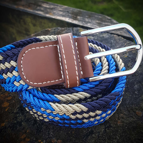 Stretch Woven Belt - Navy, Royal Blue & Taupe