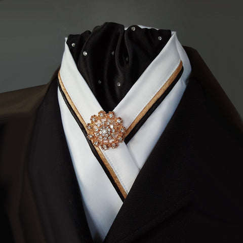 White Crossover Stock with Gathered Black Centre and Black & Gold Piping
