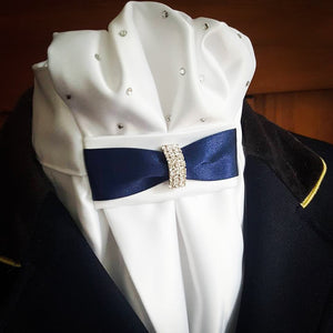White Euro Stock with Navy & Crystal Bar Accent