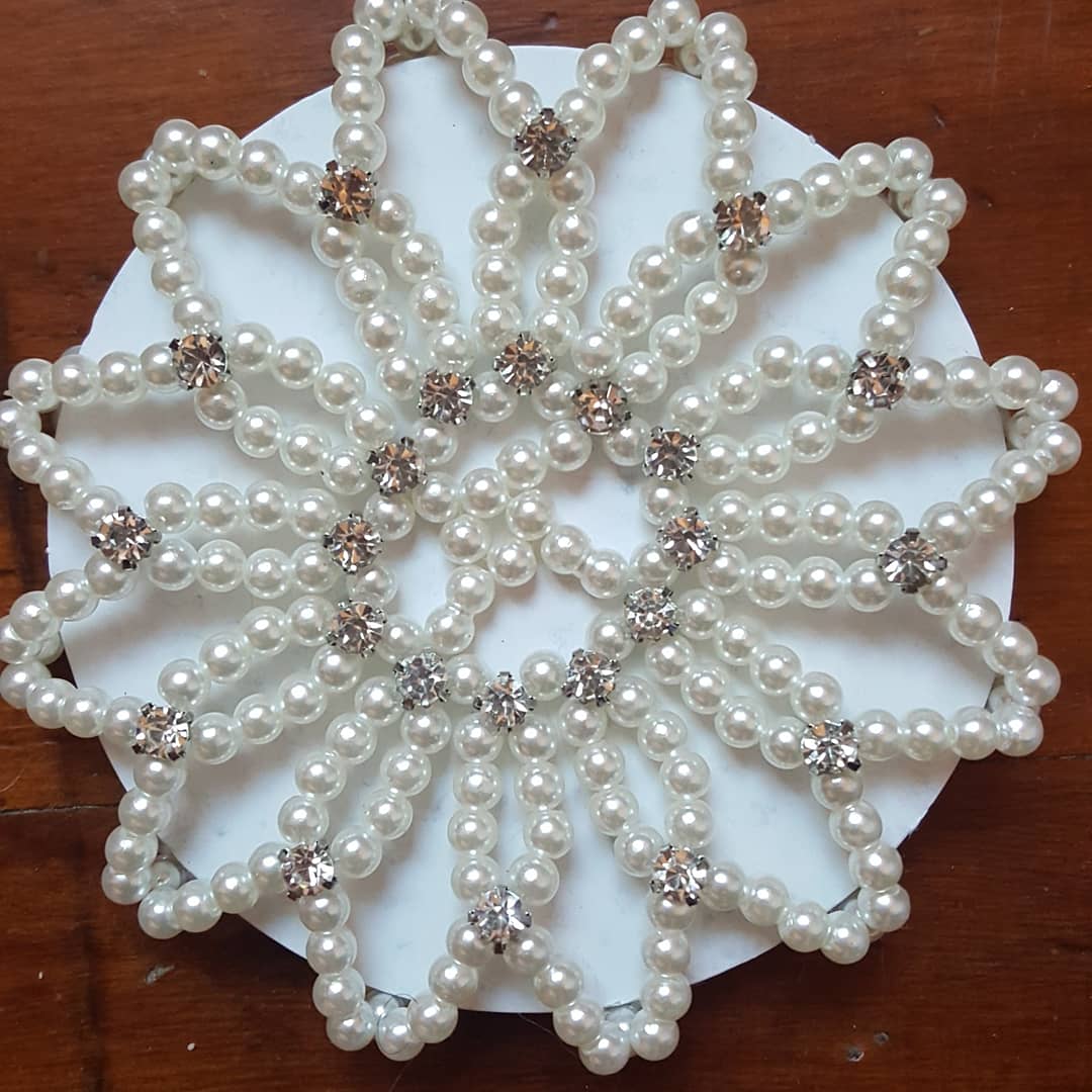 White Faux Pearl & Diamante Bun Net