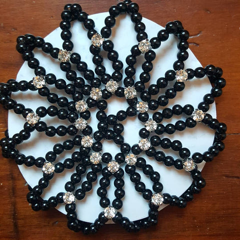 Black Faux Pearl & Diamante Bun Net